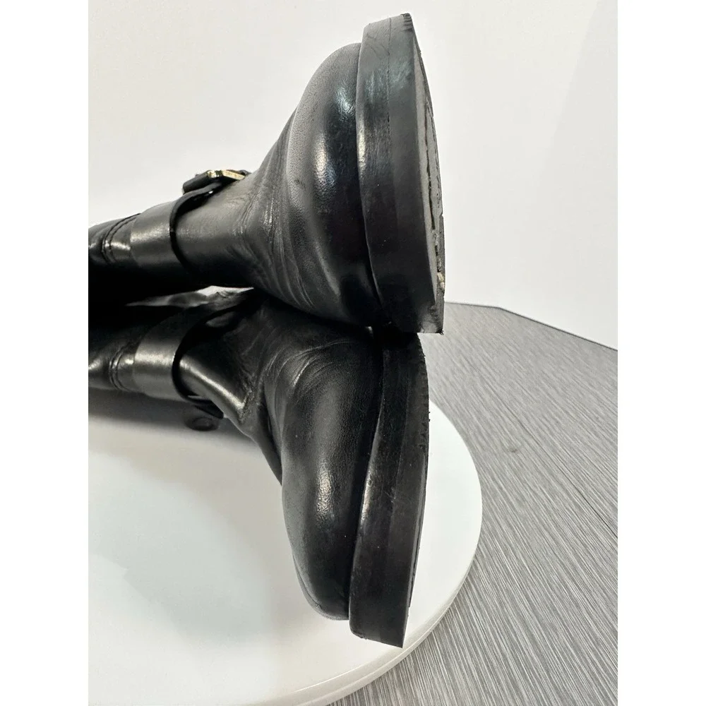 Tory Burch Bennie BLACK Leather Buckled Biker Ankle Boots size 9 Vibram‎ Soles